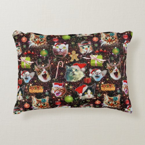 Christmas Cats in Space Galaxy Stars Funny Holiday Decorative Pillow