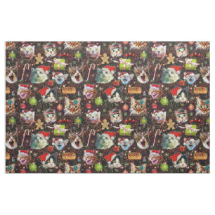 Christmas Cats in Space Galaxy Stars Funny Holiday Fabric