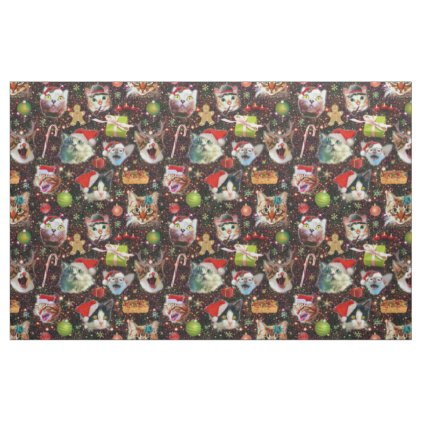 Christmas Cats in Space Galaxy Stars Funny Holiday Fabric