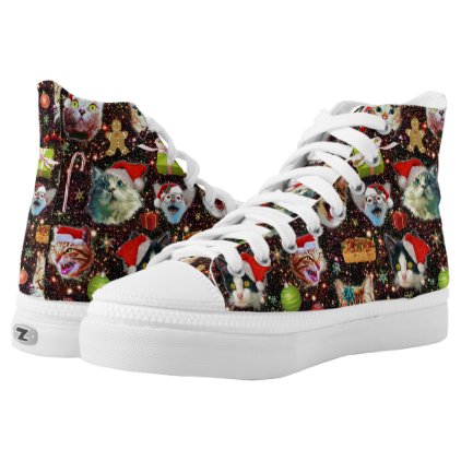 Christmas Cats in Space Galaxy Stars Funny Holiday High-Top Sneakers