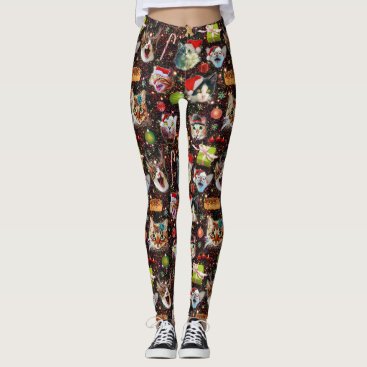 Christmas Cats in Space Galaxy Stars Funny Holiday Leggings
