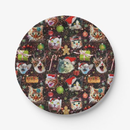 Christmas Cats in Space Galaxy Stars Funny Holiday Paper Plate