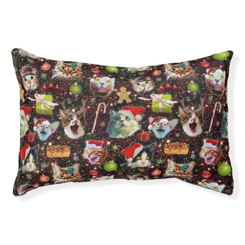 Christmas Cats in Space Galaxy Stars Funny Holiday Pet Bed