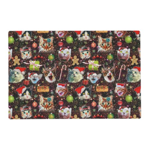 Christmas Cats in Space Galaxy Stars Funny Holiday Placemat