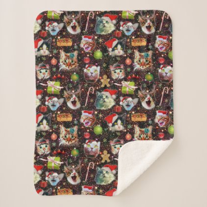 Christmas Cats in Space Galaxy Stars Funny Holiday Sherpa Blanket