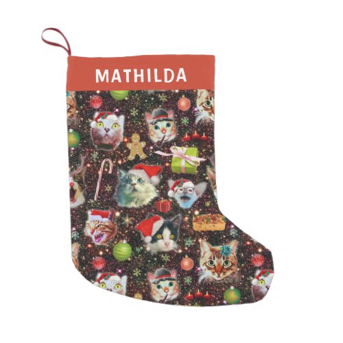 Christmas Cats in Space Galaxy Stars Funny Holiday Small Christmas Stocking