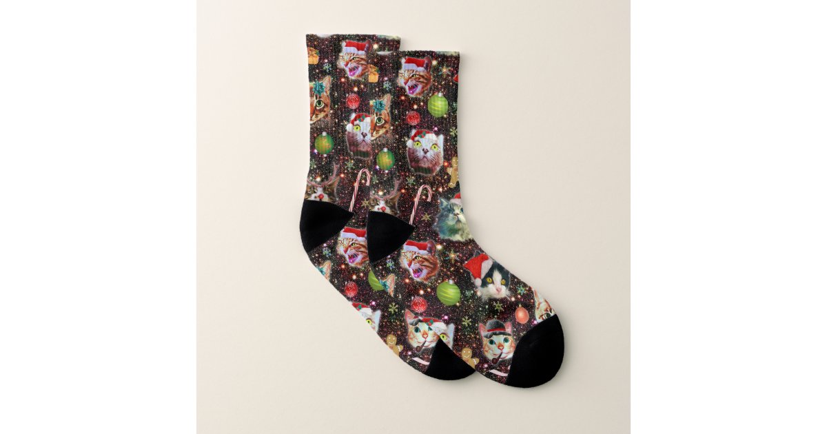 Christmas Cats In Space Galaxy Stars Funny Holiday Socks Zazzle