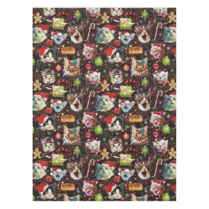 Christmas Cats in Space Galaxy Stars Funny Holiday Tablecloth