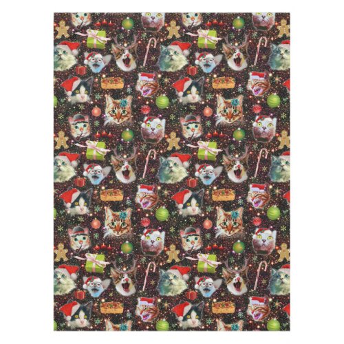 Christmas Cats in Space Galaxy Stars Funny Holiday Tablecloth