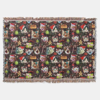 Christmas Cats in Space Galaxy Stars Funny Holiday Throw Blanket