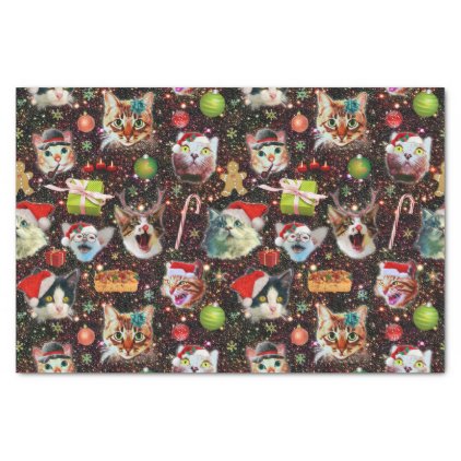 Christmas Cats in Space Galaxy Stars Funny Holiday Tissue Paper