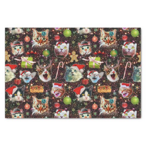 Christmas Cats in Space Galaxy Stars Funny Holiday Tissue Paper