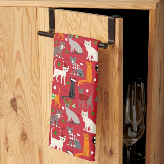 Christmas Cats Kitchen Towel (Thirds Fold)
