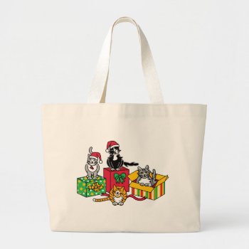 Christmas Cats Large Tote Bag by Lisann52 at Zazzle