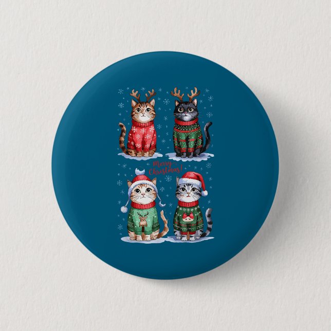 Christmas Cats _ Merry Christmas Cats Graphic  Button (Front)
