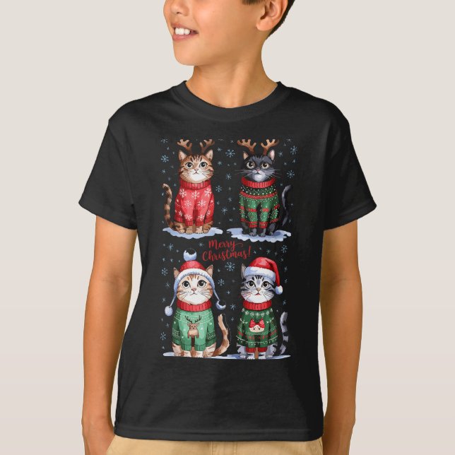Christmas Cats _ Merry Christmas Cats Graphic  T-Shirt (Front)