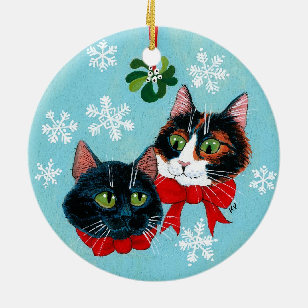 Christmas Cats Mistletoe Winter ornament | Zazzle