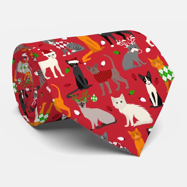 Christmas Cats Neck Tie (Rolled)