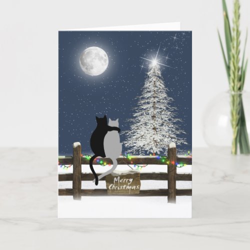 Christmas Cats on Fence Holiday Card