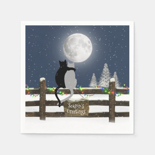 Christmas Cats on Fence with Moon Napkins