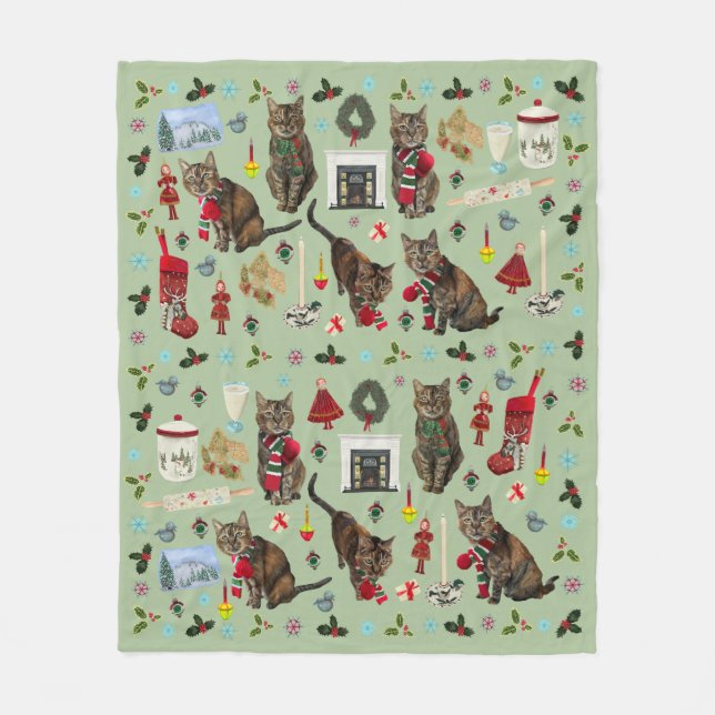 Christmas cats & ornaments fleece blanket (Front)