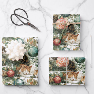 Christmas Cats & Ornaments Wrapping Paper Sheets