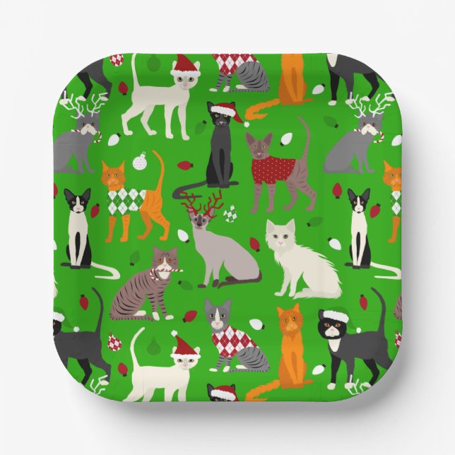 Christmas Cats Paper Plates (Front)