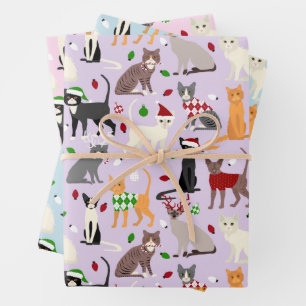 Christmas Cats Pastel Wrapping Paper Sheets