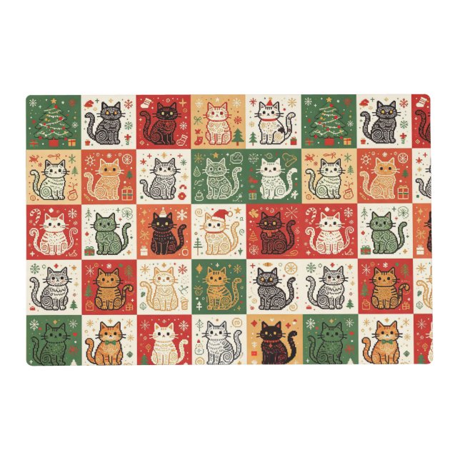 Christmas Cats Patchwork Holiday  Placemat (Front)