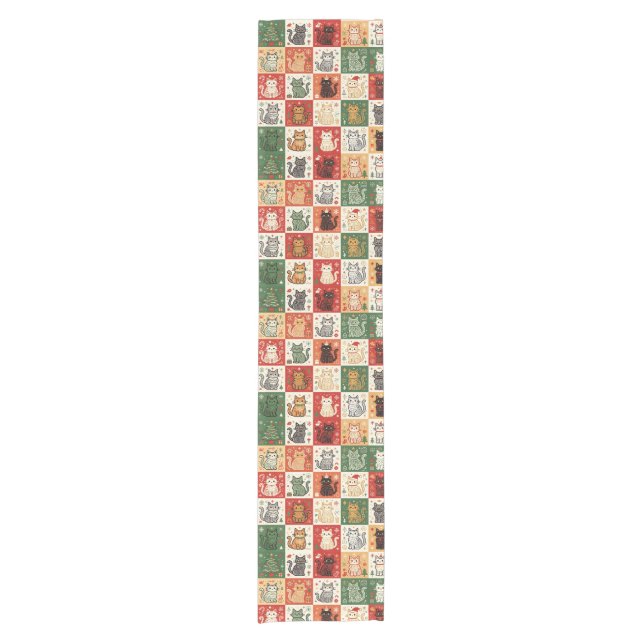 Christmas Cats Patchwork Holiday Short Table Runner (Front)