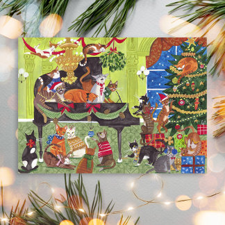 Christmas Cats playing Piano Holiday Card