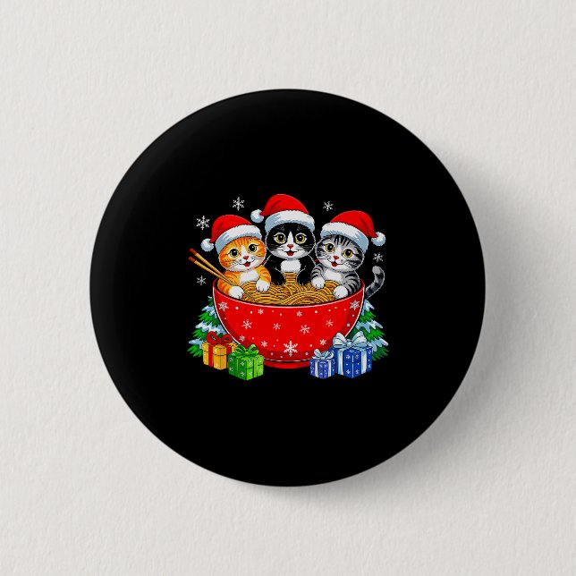 Christmas Cats Ramen Kitten Anime Xmas For Men Wom Button (Front)