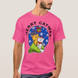 Christmas Cats Santa Hat Merry Catmas T-Shirt