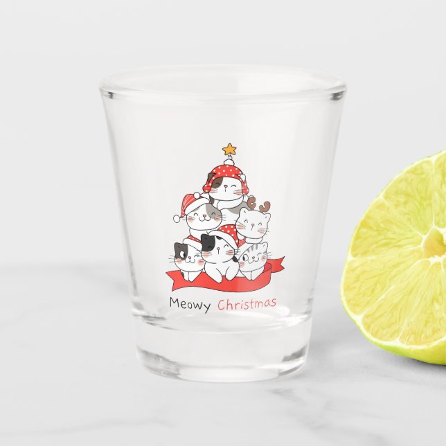 Christmas Cats Shot Glass (Front)