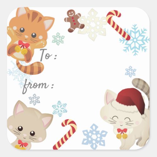 Christmas Cats Snowflake Pattern Holiday Gift Tag