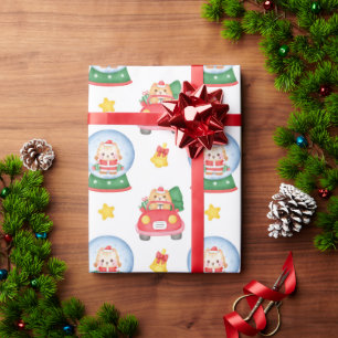 Christmas Cats Snowglobes On White Wrapping Paper