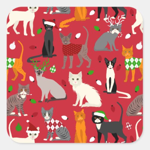 Christmas Cats Square Sticker