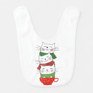 Christmas Cats Stacked Cup Scarves Funny Cute Baby Bib