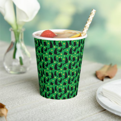 Christmas Cats Stars And Trees Paper Cups