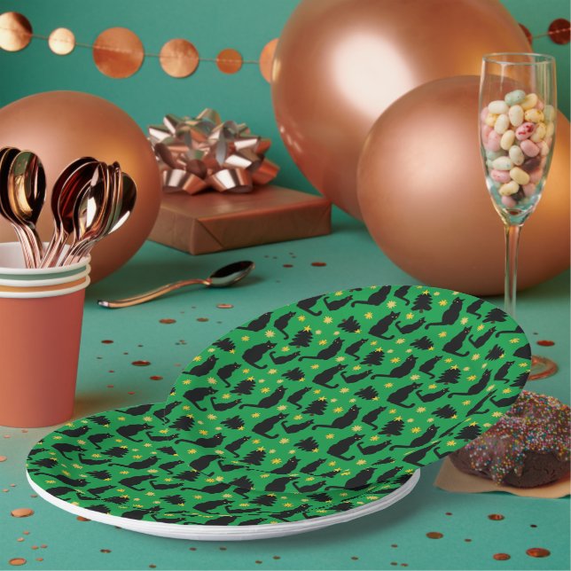 Christmas Cats Stars And Trees Paper Plates (Multi)