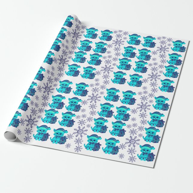 Christmas cats teal wrapping paper  (Unrolled)