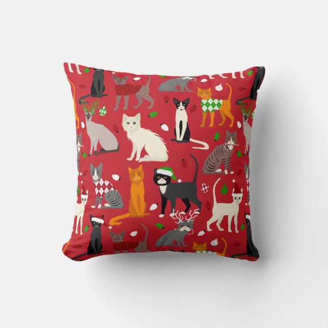Christmas Cats Throw Pillow (Front)