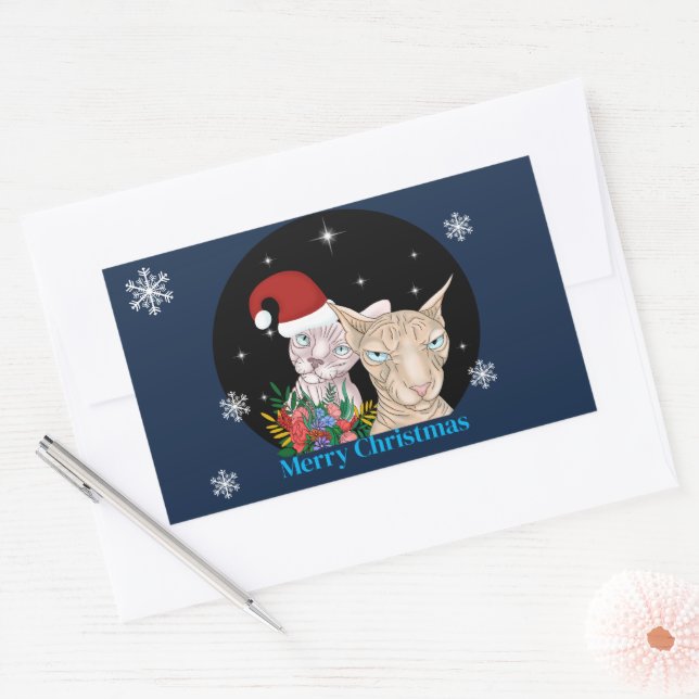 Christmas Cats under the starry sky Rectangular Sticker (Envelope)
