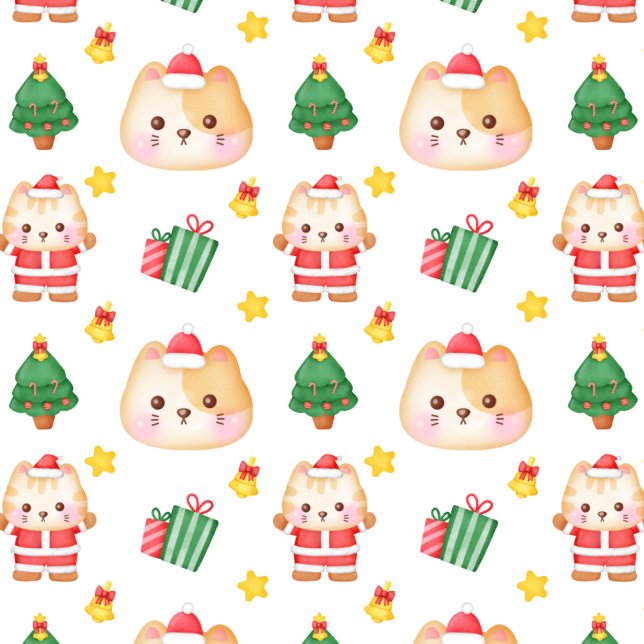 Christmas Cats With Trees On White Wrapping Paper (Creator Uploaded)