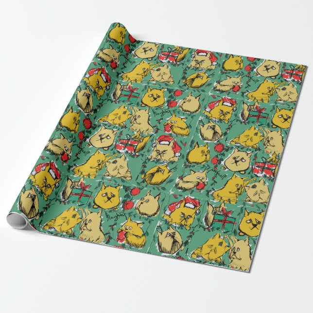 Christmas Cats Wrapping Paper (Unrolled)