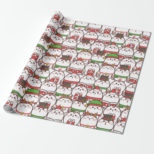 Christmas Cats Wrapping Paper (Unrolled)