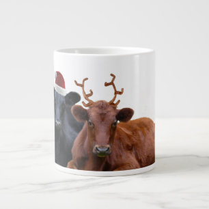 Christmas Cattle - Santa Hat and Antlers Giant Coffee Mug