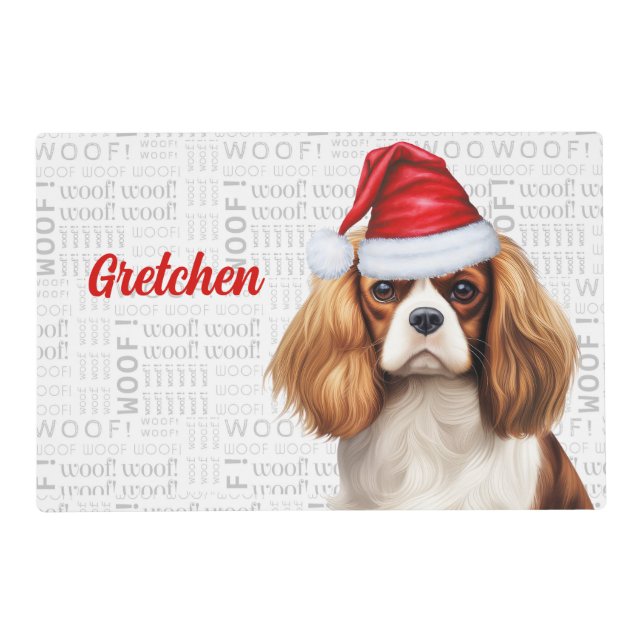 Christmas Cavalier King Charles Dog's Name Dinner Placemat (Front)