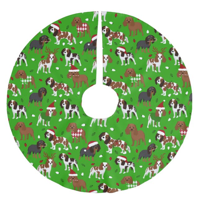 Christmas Cavalier King Charles Spaniel Brushed Polyester Tree Skirt (Front)