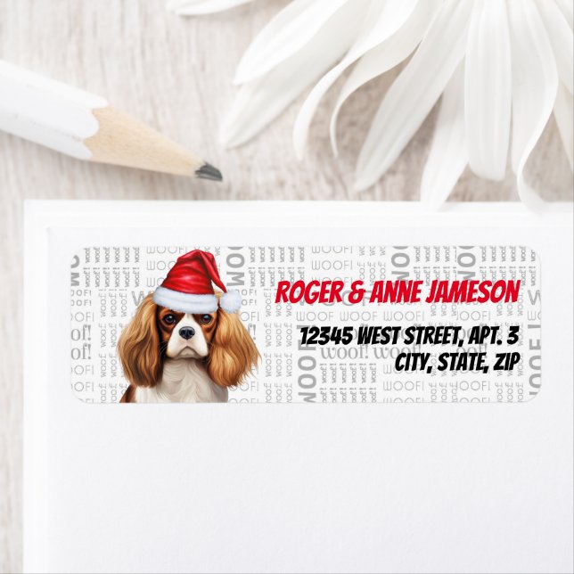 Christmas Cavalier King Charles Spaniel Dog Name Label (Insitu)